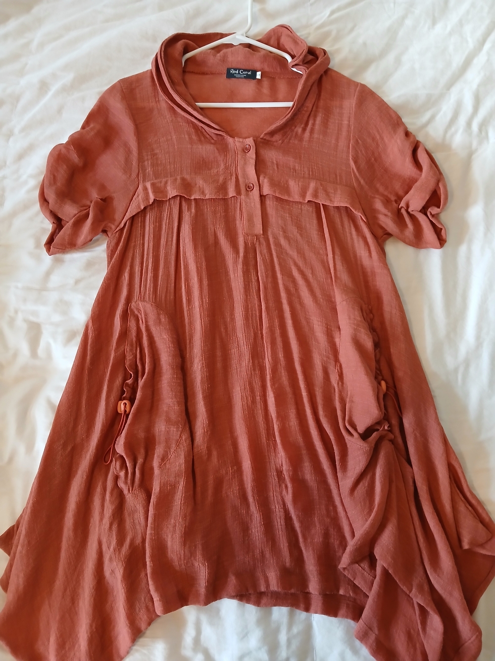 Red Coral Rust Colour Button-Front Boho Tunic Top Size Oversize Small